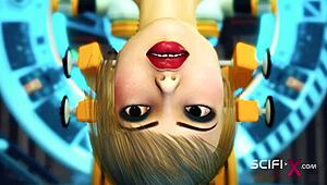 Sci-Fi BDSM! Cuffed Hottie and Shemale Android Fucked in Lab