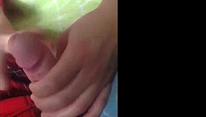 Asian babe gives nice handjob.