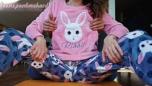 stepbrother can’t stop teasing my small tits and wet pussy in pajamas.