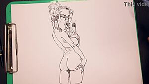 Hey, check out this porn artist sketching sexy girls super fast at work 😎