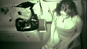 Blonde babe gently fingers her pussy in a quiet comfort room.