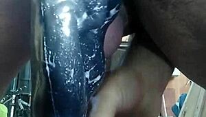 Trying fisting with a huge toy fist