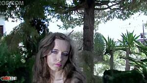 Blonde Teen Lena Strips Outdoors