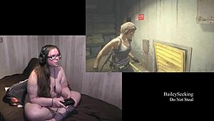 Naked Resident Evil 3 Play Through Part 4 with My Tattooed Brunette Babe