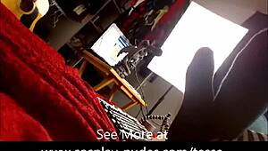 Hey, check out this hot redhead in cosplay using vibrator on her pussy