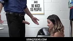 Petite teen Callie Jacobs caught stealing lingerie, banged hard by cop.