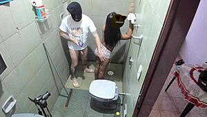 My stepfather entered the bathroom to check on me and I offered my help.