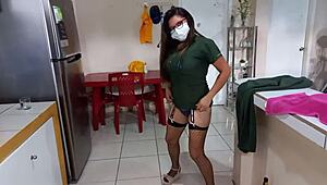 Naughty hospital nurse strips for her patient to play