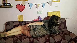 maid rests then touches herself suggestively