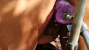 Hey Devska, show us that close-up dildo play outdoors!