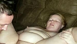 Hey, she's so wet and horny from pregnancy, needs a hard fuck on the couch!