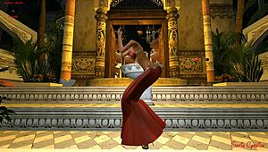 Fantasy-Girl glänzt als rote Bauchtänzerin