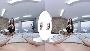 Brunette Gives POV Handjob and Blowjob During Breakfast in Bed 😏