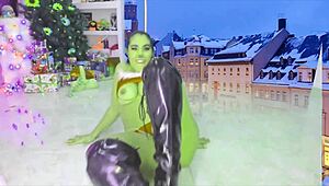 the hot grinch fucks in split and dances on the pole