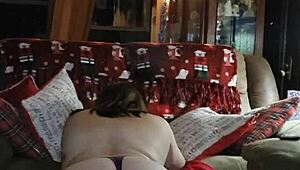 WIFE RIPS HER CLOTHES OFF FOR A CHRISTMAS STRIP AND BLOWJOB
