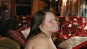 WIFE RIPS HER CLOTHES OFF FOR A CHRISTMAS STRIP AND BLOWJOB