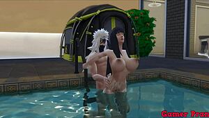 Boruto talks to his mother Hinata, who craves his cock and starts fucking her big ass while her breasts bounce wildly.