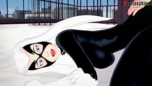 I can’t believe I’m watching Black Cat Felicia Hardy banging Spider-Man! It’s like a comic dream with hot blowjob and fucking scenes.