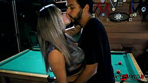 Milf bets rent on billiards, almost loses dick!