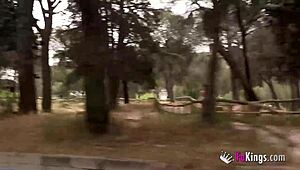 We spot a skinny teen on campus and talk her into RIDING a LONG COCK outdoors for a FACIAL.