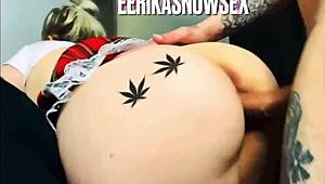 So, this blonde student gets drilled doggystyle by a huge cock at her pornstar casting.