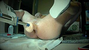 Machine Fucks Gay Man Wearing Sneakers With Intense Dildo Insertion In Solo Session