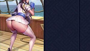 navy hibiki's upskirt squat teases with big tits and face sitting