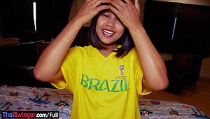 Thai Teen Amateur Blowjob in World Cup Jersey with Wild Cowgirl Fucking Action