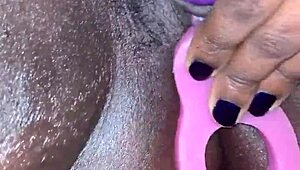 Ebony Teen 18+ Wife Achieves Creamy Orgasm Using Toys in Amateur Session