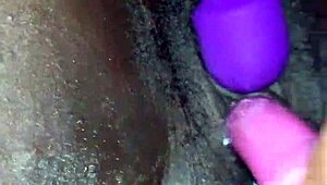 Ebony Teen 18+ Wife Achieves Creamy Orgasm Using Toys in Amateur Session