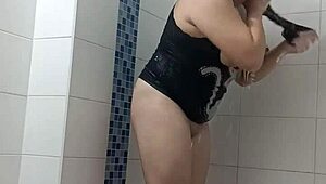 Cuckold's Wife Shaved and Washed by Young Guy in Shower