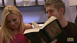 yasmine gold, a blonde milf, teases his cock with her mouth in the bedroom, leading to intense oral pleasure and a cumshot