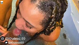 My ebony friend and i share a double blowjob