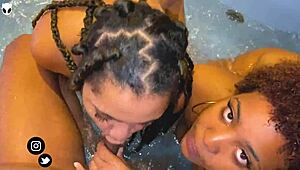 My ebony friend and i share a double blowjob