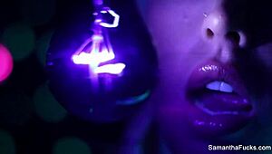 Samantha Saint's Big Tits in Lesbian Black Light Sex!