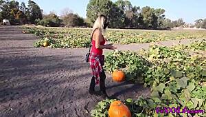 Blond Babe Flashes Boobs And Squirts In Public Corn Maze Blowjob!