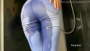 Golden Shower Soaks Teen Girl in Wet Pissed Jeans