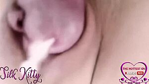 Riding a dildo got me so wet before he took me missionary and came on my pussy in closeup pov.