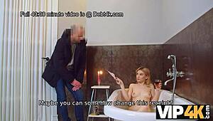 Intense anal fucking in the bathtub with shaved pussy