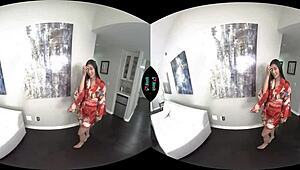 Geisha girl touches her tight shaved pussy with vibrator