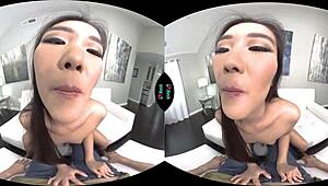 Geisha girl touches her tight shaved pussy with vibrator