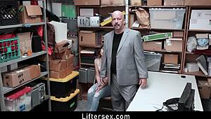 Wow! Guilty Teen Brunette Ariel Megwire Gets Punished Hard for Shoplifting in Garage. What a Lesson!