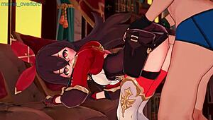 Amber taquine en short avant un jeu hentai sauvage en levrette.