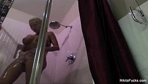 Nikita von james feels relaxed in shower