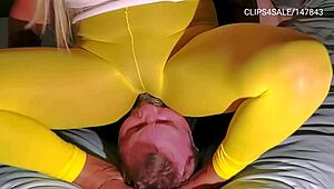 Hey, watch this sexy goddess in pantyhose dominate with extreme face sitting!