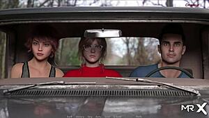 naked girl peeps and gives blowjob in hentai episode