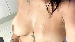 Latina gives Christmas blowjob ending in facial