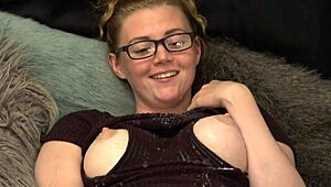 Breastmilk Fountain - Young Lady in Glasses Squirts Milk