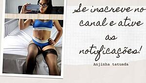 tattooed brunette gives joi on tits