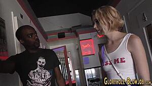 teen 18+ sucking big black cock at gloryhole